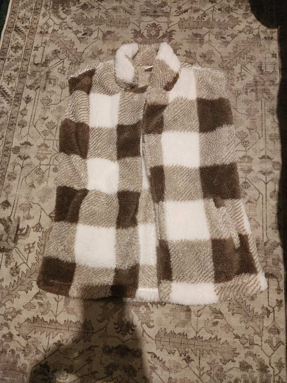Plaid Teddy Coat Jacket in Brown & Cream